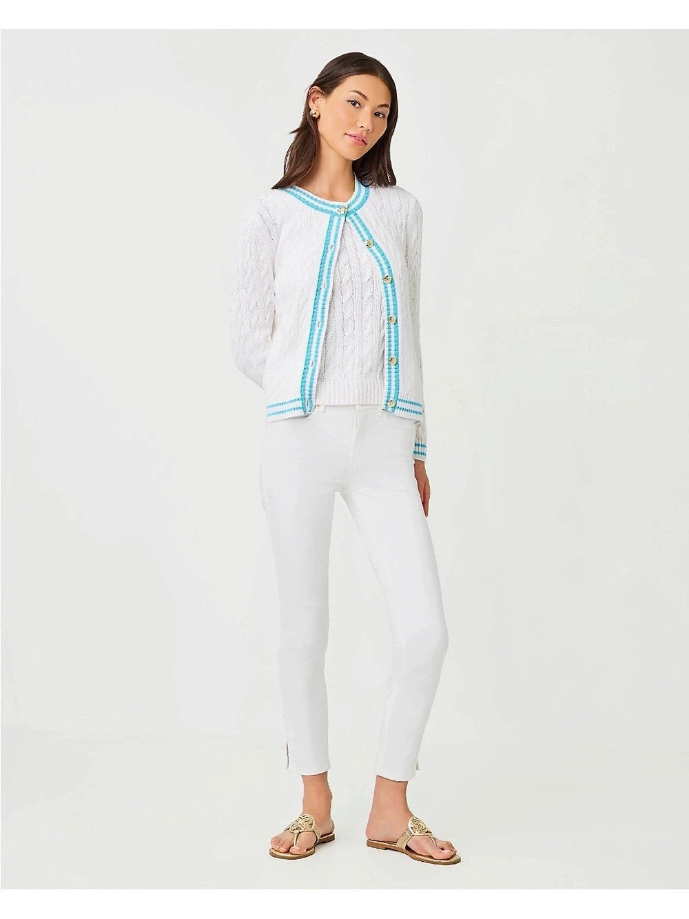 NWT Lilly Pulitzer Brockton Crew Neck Cardigan White & Blue Small - Picture 8 of 14